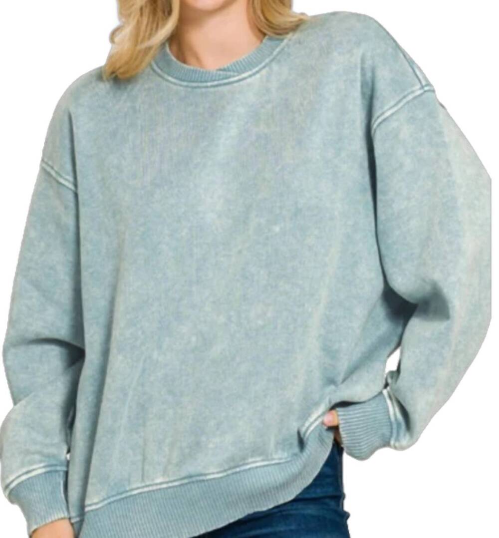 NEW ZENANA mineral wash stitched sweatshirt in ash blue